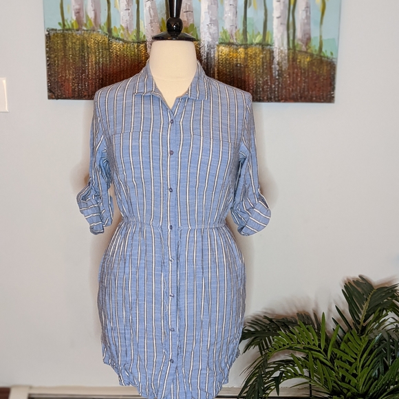 Japna Dresses & Skirts - Japna Blue Cotton Striped Shirt Dress Lg